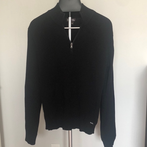 Michael Kors Black Cotton Quarter Zip Sweater Sz M - Picture 1 of 13